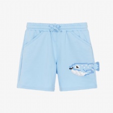 Pale Blue Jersey Shorts With Fish Graphic