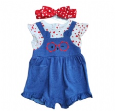 3-Piece Baby Heart Print Overalls Set
